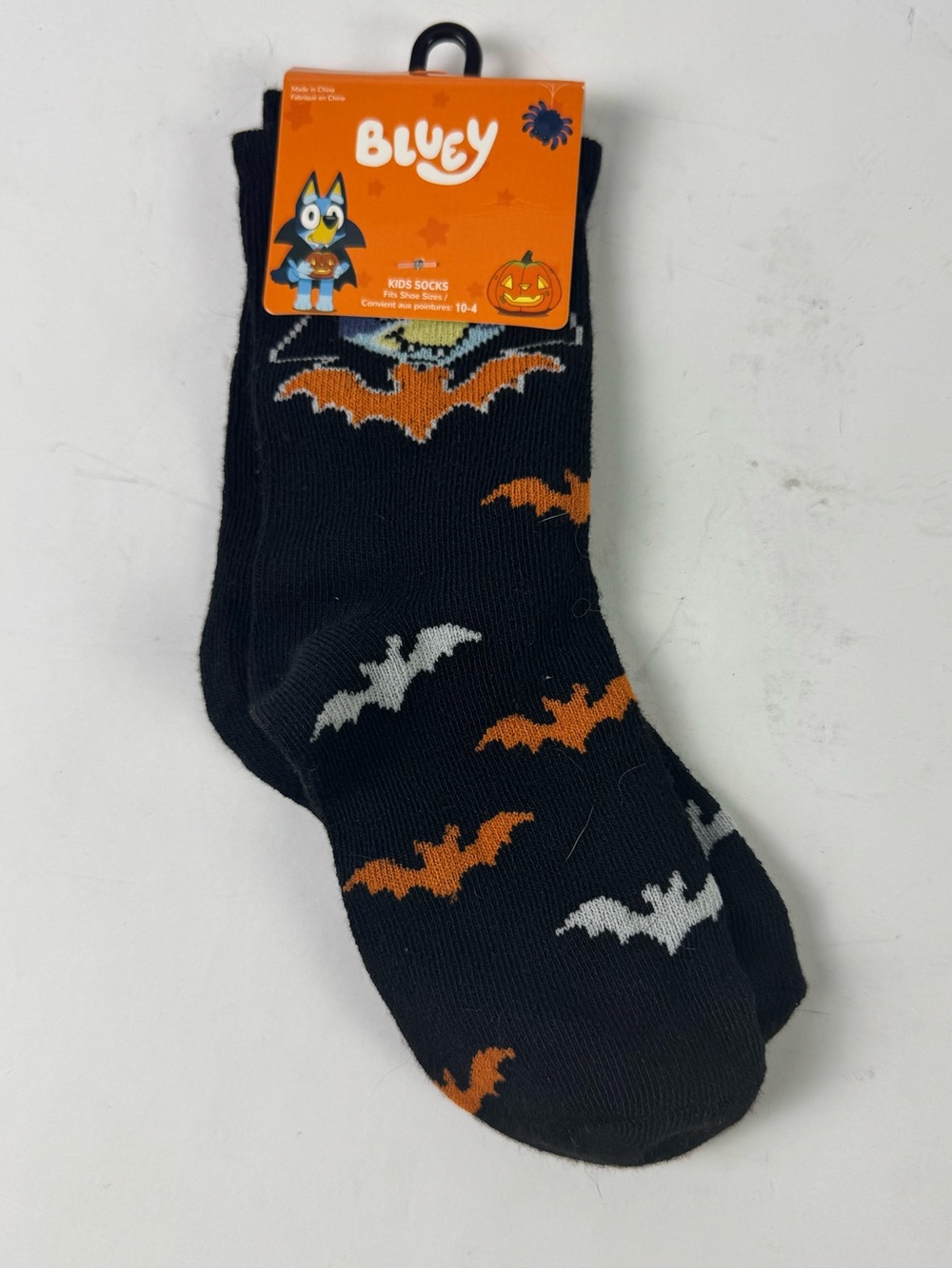 Bluey Kids Halloween Bat Socks - Black with Orange & Gray Bats - 10-4